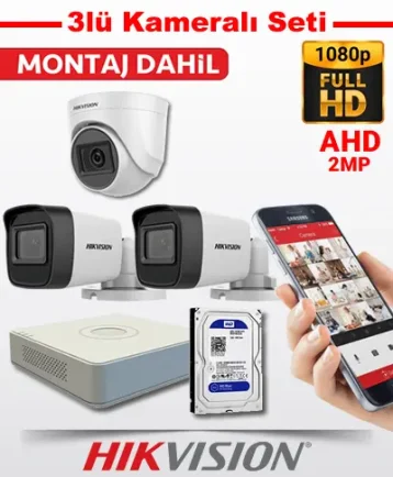 Hikvision AHD 3lü Kamera Sistemi Seti Hikvision AHD 3lü Kamera Sistemi Seti
