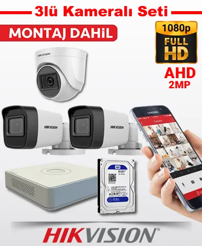 Hikvision AHD 3lü Kamera Sistemi Seti