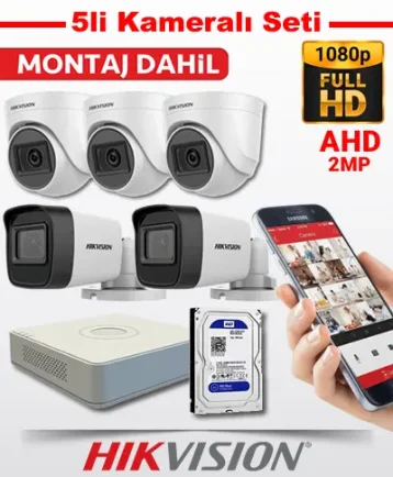 Hikvision AHD 5li Kamera Sistemi Seti Hikvision AHD 5li Kamera Sistemi Seti